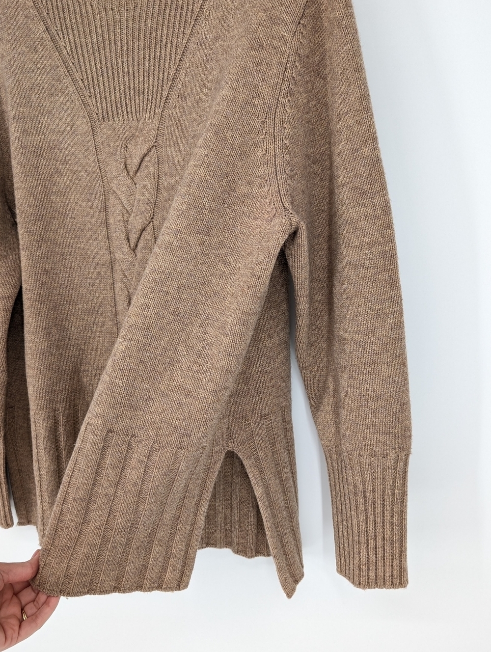 REPEAT Wool Cashmere Pullover Sweater Preppy Neutral Knit Tan Camel Size Medium - Picture 2 of 5